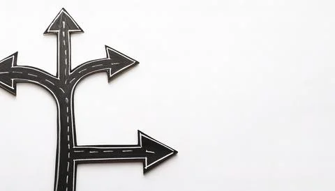 Path choice concept of fork in the road, keep going straight, short and lon.. Stock Photos