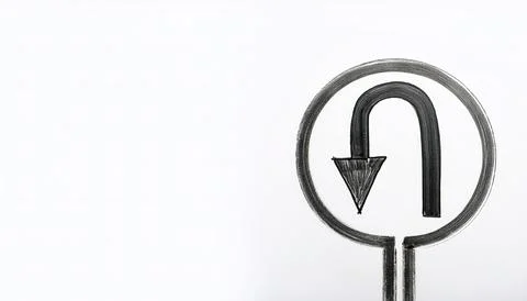 Path choice concept of U turn in road. life decision making turn around or .. Stock Photos