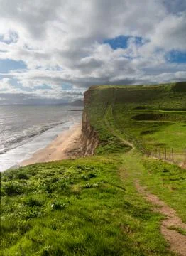 Path on cliffs at west bay dorset in uk Stock Photos