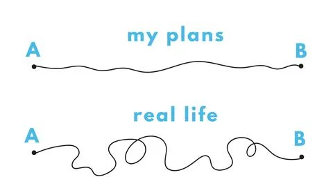 Path concept. Plans in real life. Point b and a. Find real way distance. Flat Stock Illustration