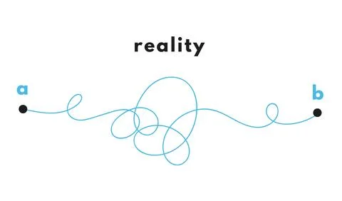 Path concept. Plans in real life. Point b and a. Find real way distance. Flat Stock Illustration