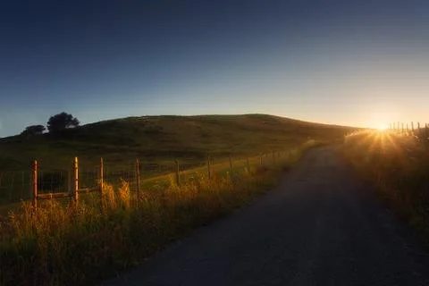 Path in the countryside at sunset Stock Photos
