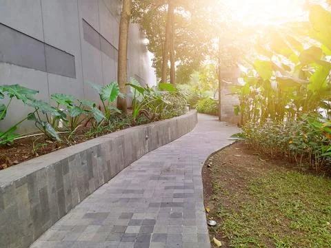 Path with curve pattern in the park Foto stock