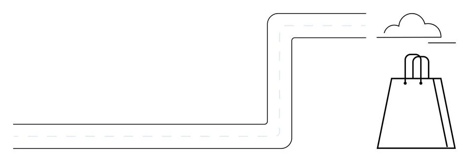 Path depicted with a dashed line leads to a shopping bag and cloud. Ideal for Illustration