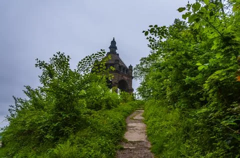 Path to the Emperor Kaiser William Monument through the forest at Porta Stock Photos