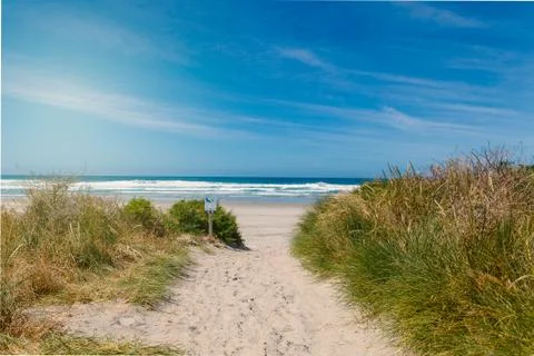 Path to empty Allans beach near Dunedin, New Zealand Stock Photos