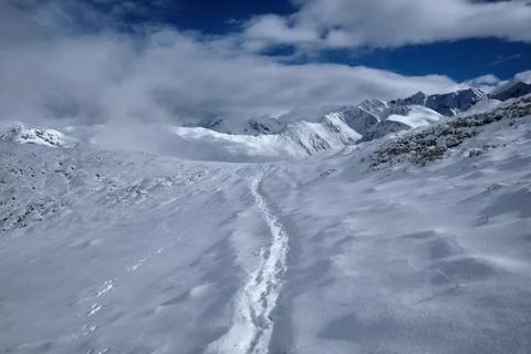 Path on esplanade on the snow Foto stock