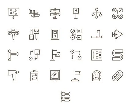 Path featuring 25 256x256 Vector Icons in Regular Line Design Stock Illustration