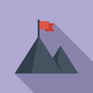 Path flag on mountain icon flat vector. Top career Stock Illustration