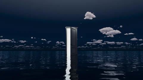 The path to freedom and bright light. Magic door to the sea. Stock Footage 252148393