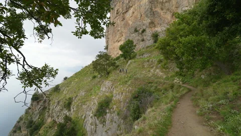 Path of the Gods leads along cliffs in Amalfi, Italy Stock Footage 271150701