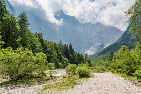 Path going through mountain valley. Stock Photos