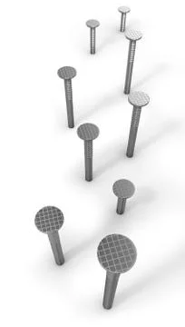 Path of hammered nails isolated on white Stock Illustration