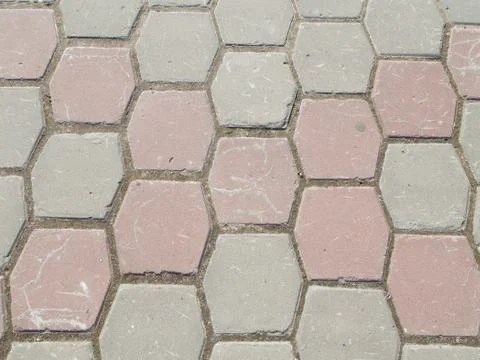 Path of hexagonal colored concrete Stock Photos