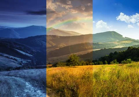 Path on hillside meadow in mountain Stock Photos