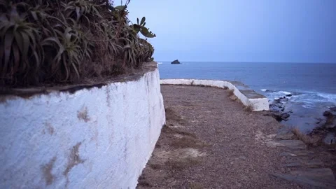 Path to the Horizon. Rainy Sunset at Cadaques with Ocean View from the Lookout Stock Footage 242336042