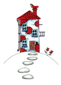 The path to the house, colored pencil Stock Illustration