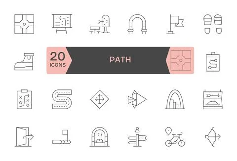 Path including 24 128x128 Thin Line Vector Illustrations Stock Illustration