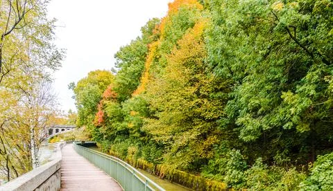 Path on the Isar called Mauersteg in Munich, Bavaria Stock Photos