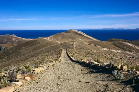 Path on Isla del Sol in Lake Titicaca, Bolivia Stock Photos