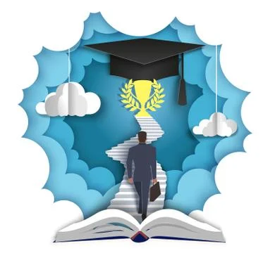 Path to knowledge, vector illustration in paper art style Illustrazione stock