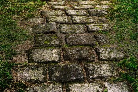 Path laid with bricks leading somewhere Stock Photos