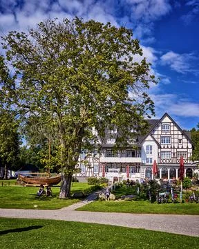 Path to a large half-timbered house in Kloster on the island Hiddensee. Stock Photos