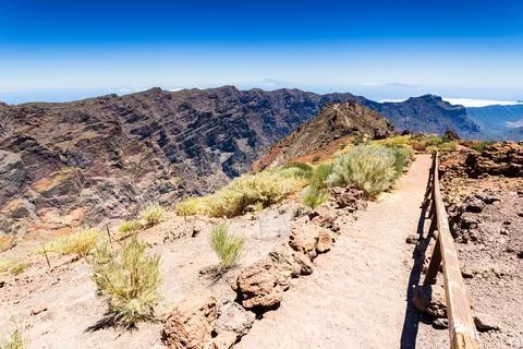 Path leading along the dramatic crater rim of Caldera de Taburiente, La Palma Photos