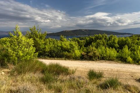 A path leading through a dense forest towards Podsilo Beach on the island o.. Stock Photos