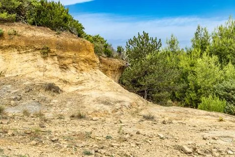 A path leading through a dense forest towards Podsilo Beach on the island o.. Stock Photos