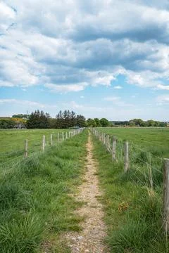 Path leads through fields to viaduct Stock Photos