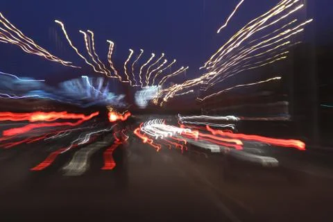 Path of lights long exposure Stock Photos