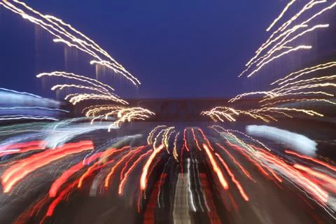 Path of lights long exposure Stock Photos