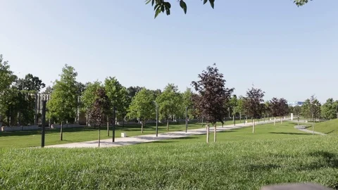 Path in a lush green park in front of the stadium Krasnodar Stock Footage 120752924