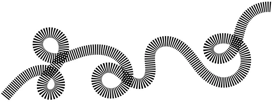 Path made of radial black lines, textured wavy stroke, striped curved element 스톡 일러스트