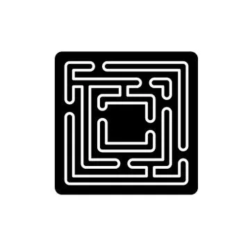 Path in the maze black icon, vector sign on isolated background. Path in the Illustrazione stock