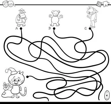 Path maze game coloring page Black and White Cartoon Illustration of Paths... Stock Photos