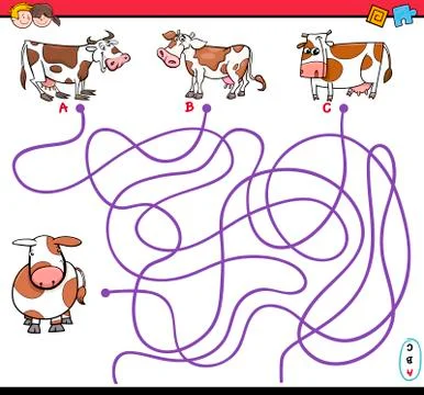 Path maze game with cows Stockillustratie