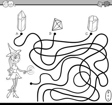 Path maze task coloring page Black and White Cartoon Illustration of Educa... Stock Photos