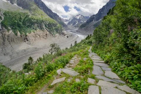 Path to the Mer de Glace glacier near Chamonix, french Alps Stock Photos