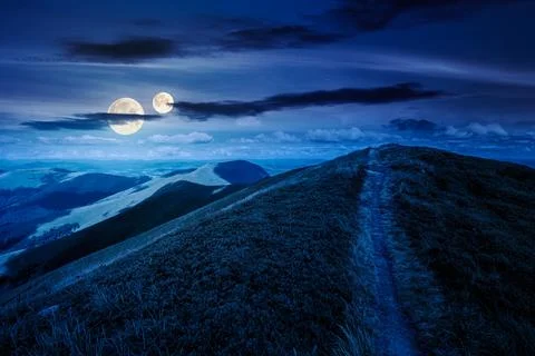 Path to the mountain top at night Stock Photos