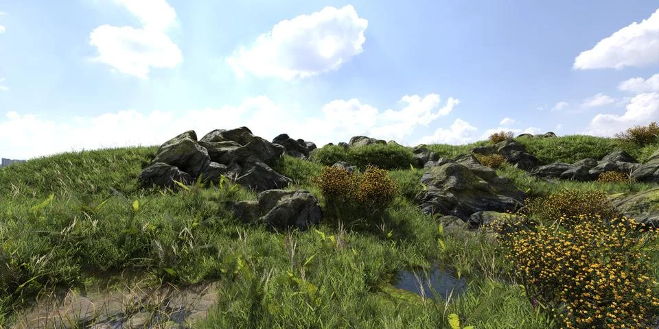 Path in the mountains 3D illustration Stock Illustration