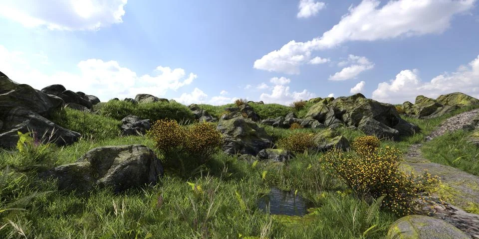 Path in the mountains 3D illustration Stock Illustration