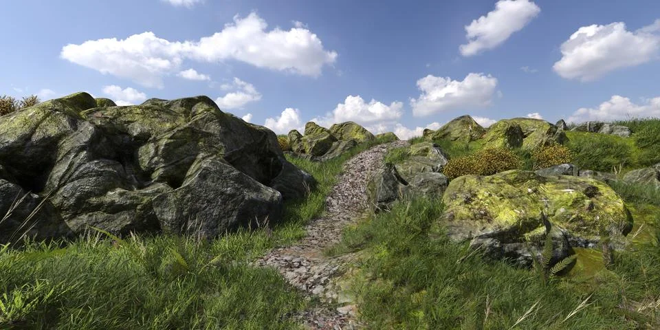 Path in the mountains 3D illustration Stock Illustration