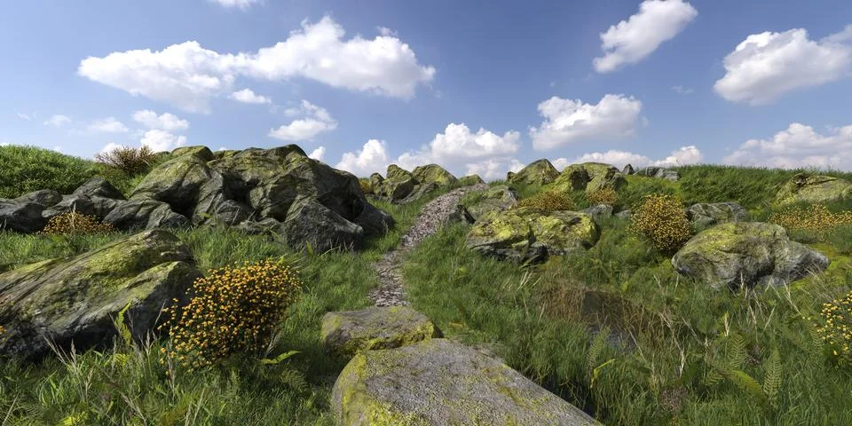 Path in the mountains 3D illustration Stock Illustration
