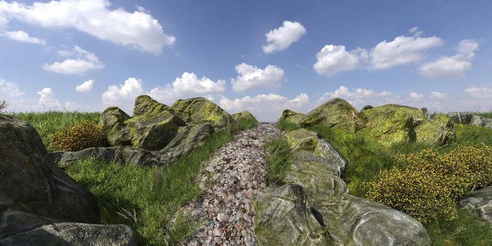 Path in the mountains 3D illustration Stock Illustration