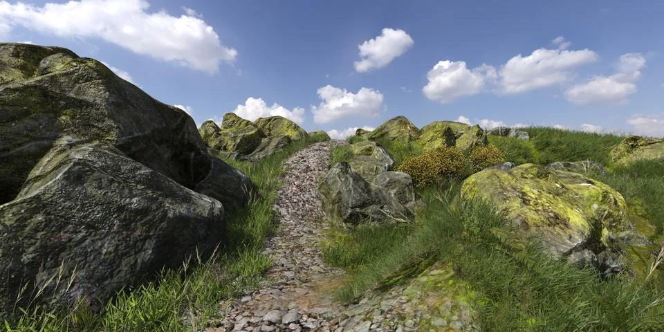 Path in the mountains 3D illustration Stock Illustration