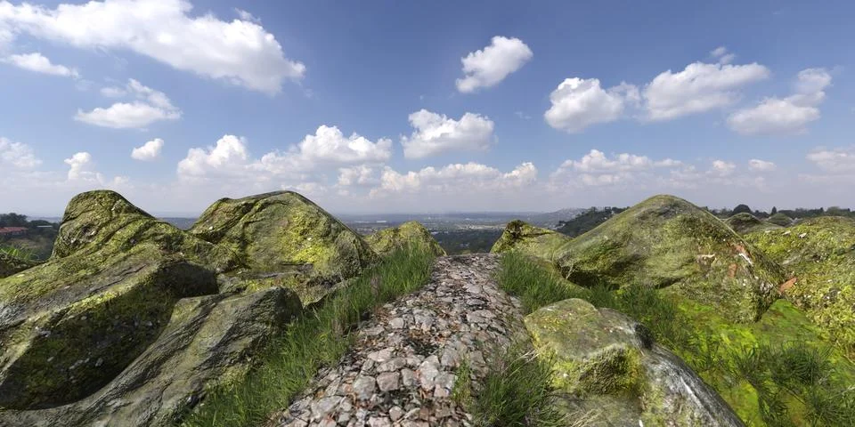 Path in the mountains 3D illustration Stock Illustration