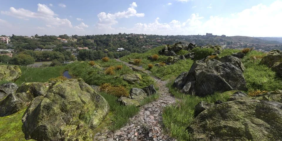 Path in the mountains 3D illustration Stock Illustration