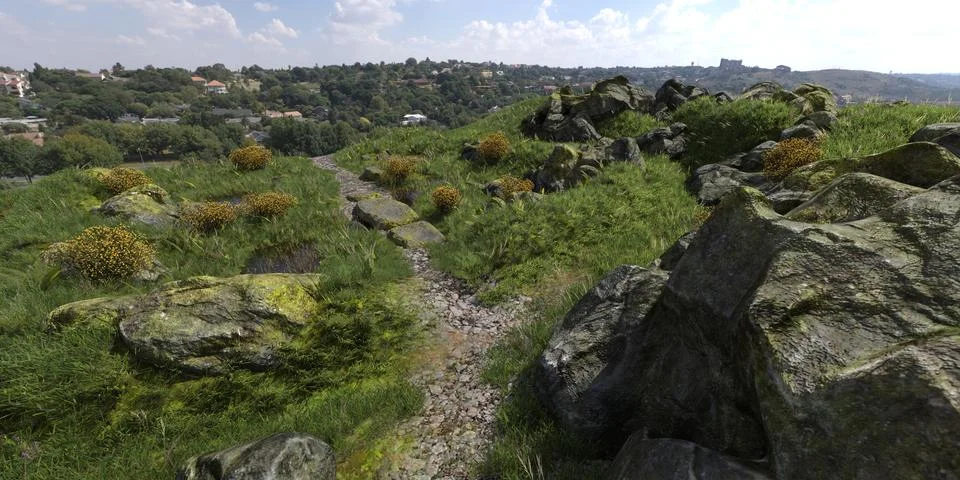 Path in the mountains 3D illustration Stock Illustration